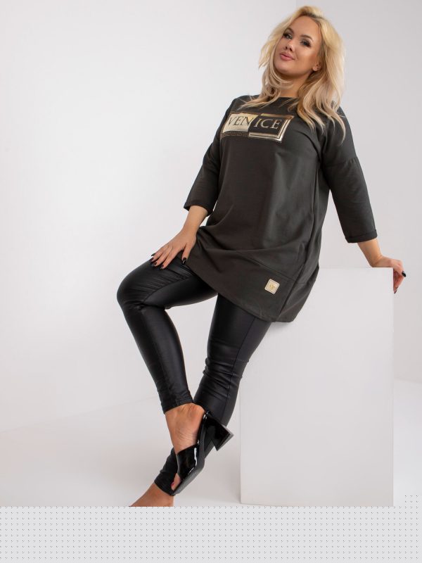 Hurtownia Khaki tunika plus size z okrągłym dekoltem