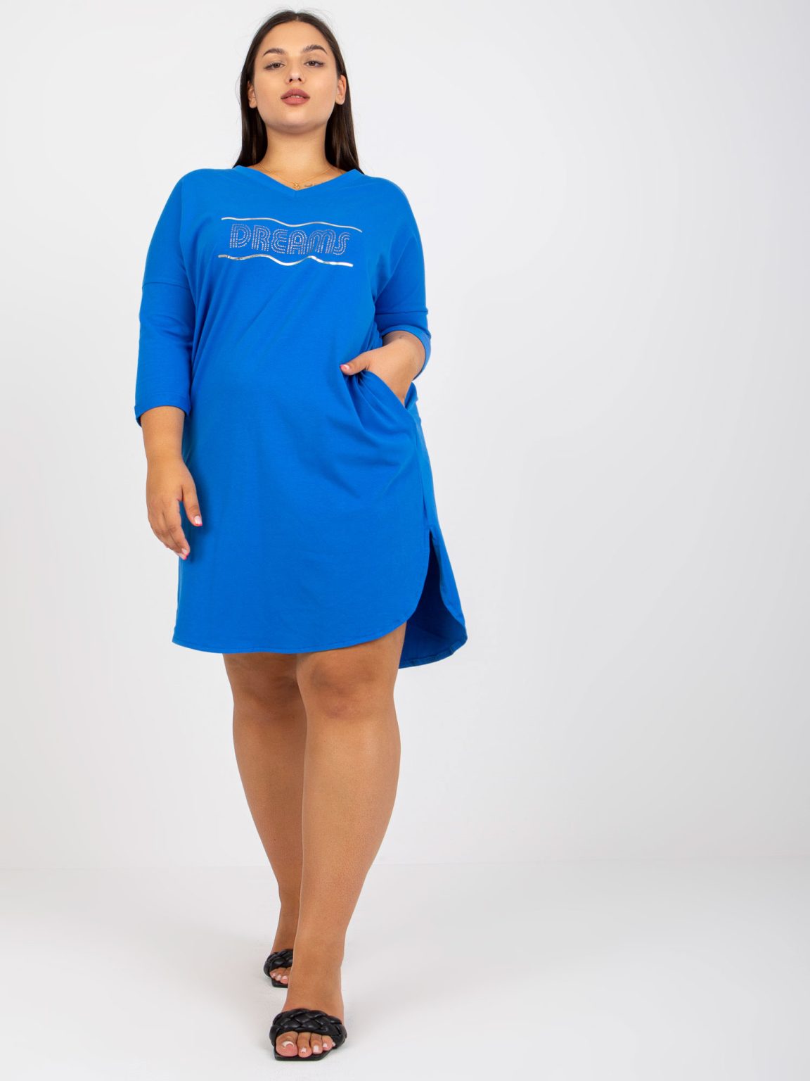 Hurtownia Niebieska codzienna tunika plus size z bawełny