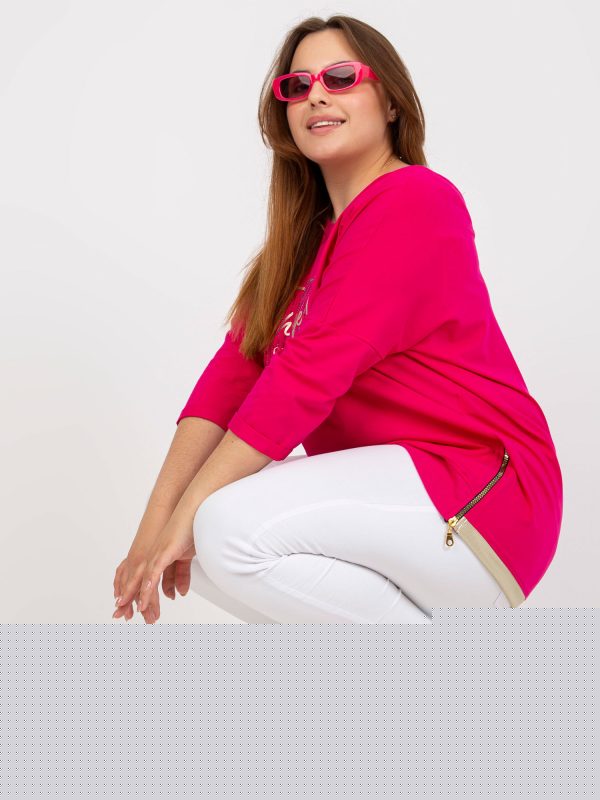 Hurtownia Fuksjowa codzienna bluzka plus size z zamkami
