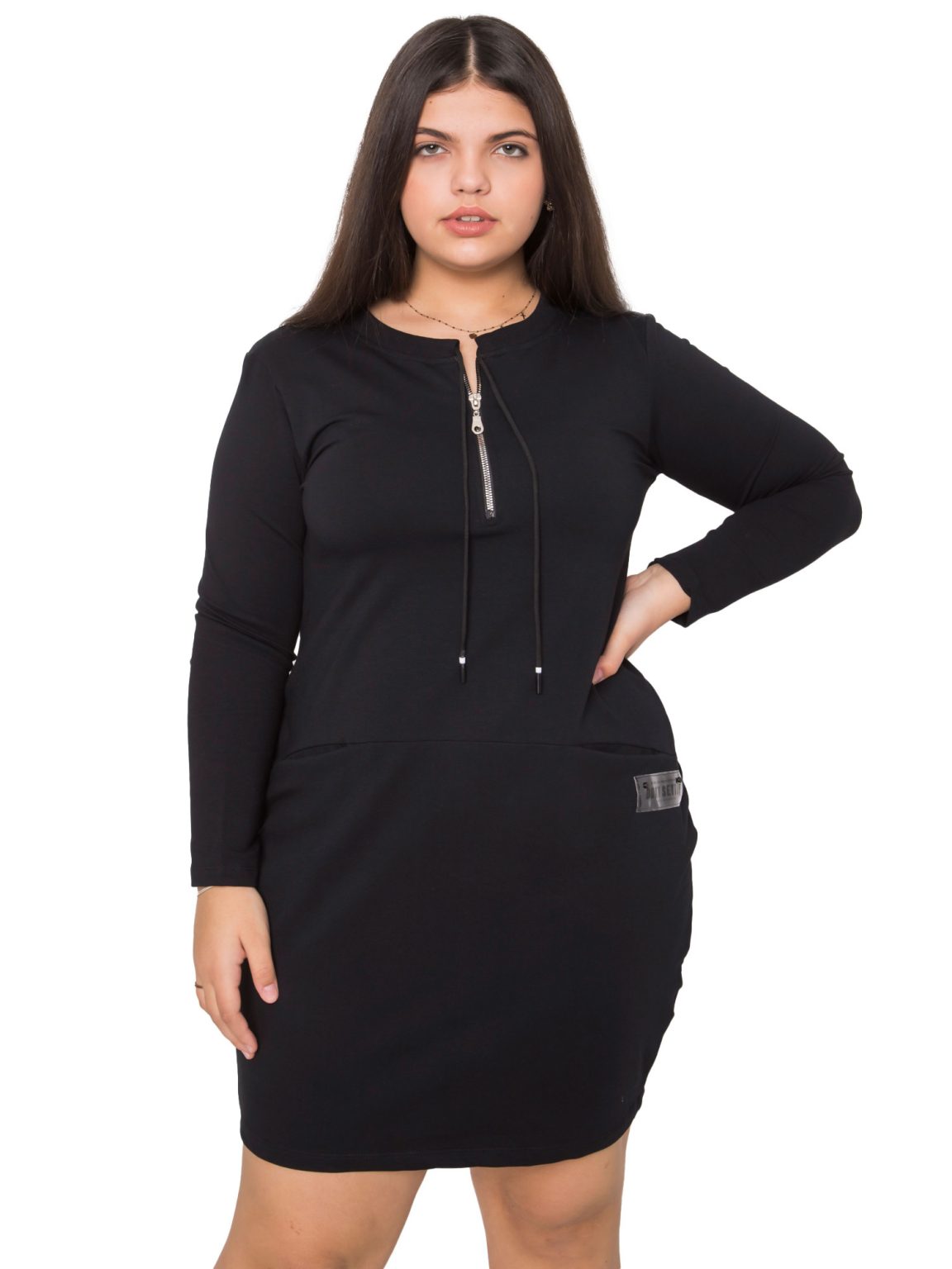 Hurtownia Czarna sukienka plus size z kieszeniami Alessia
