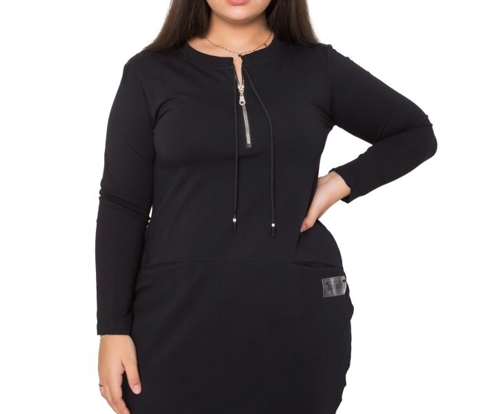 Hurtownia Czarna sukienka plus size z kieszeniami Alessia