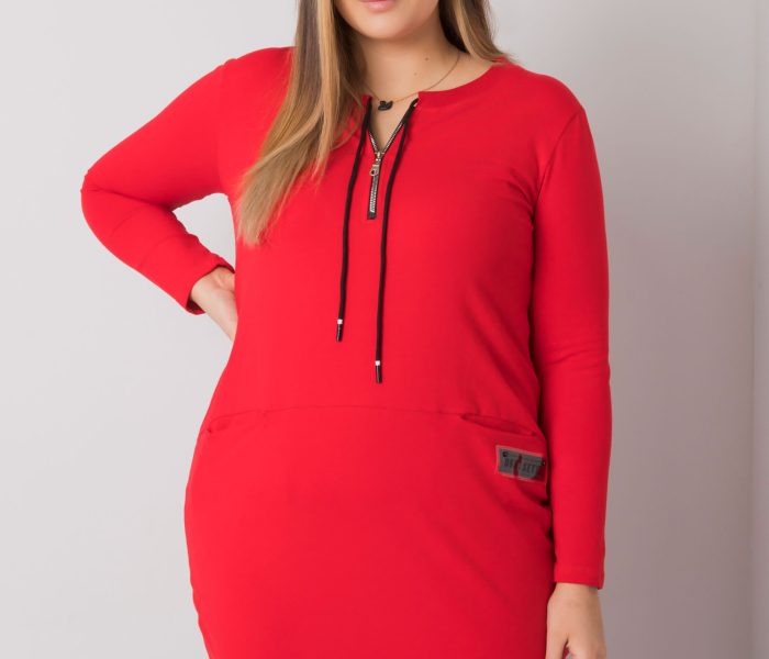 Hurtownia Czerwona sukienka plus size z kieszeniami Alessia