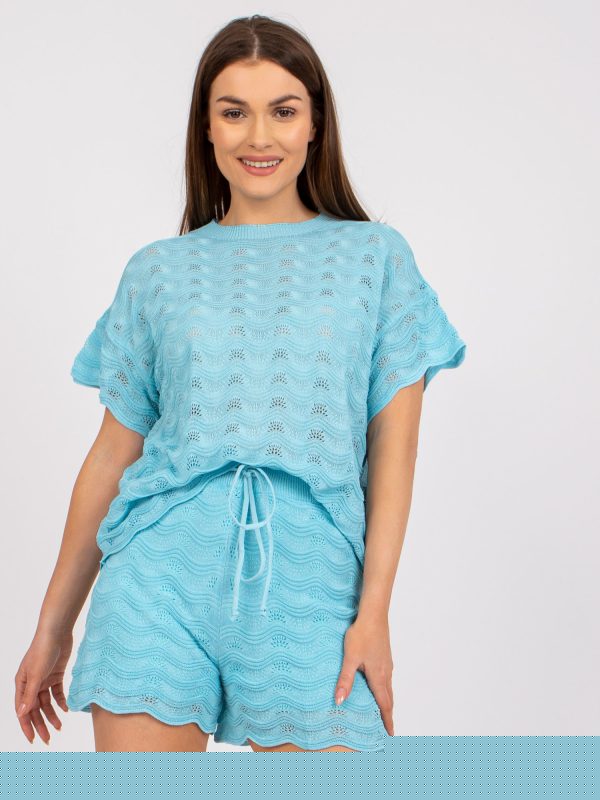 Hurtownia Niebieski komplet na lato z krótkim rękawem