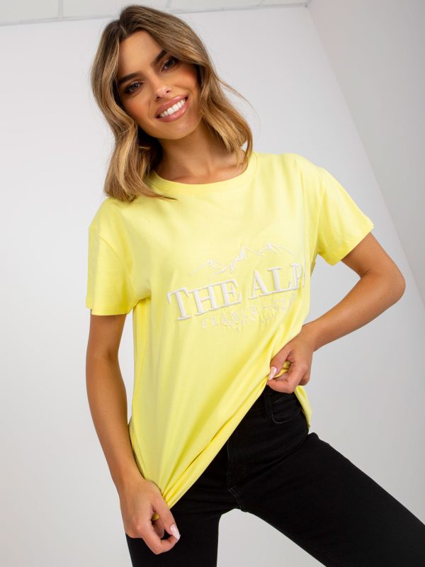 Hurtownia Żółto-biały bawełniany t-shirt z napisem