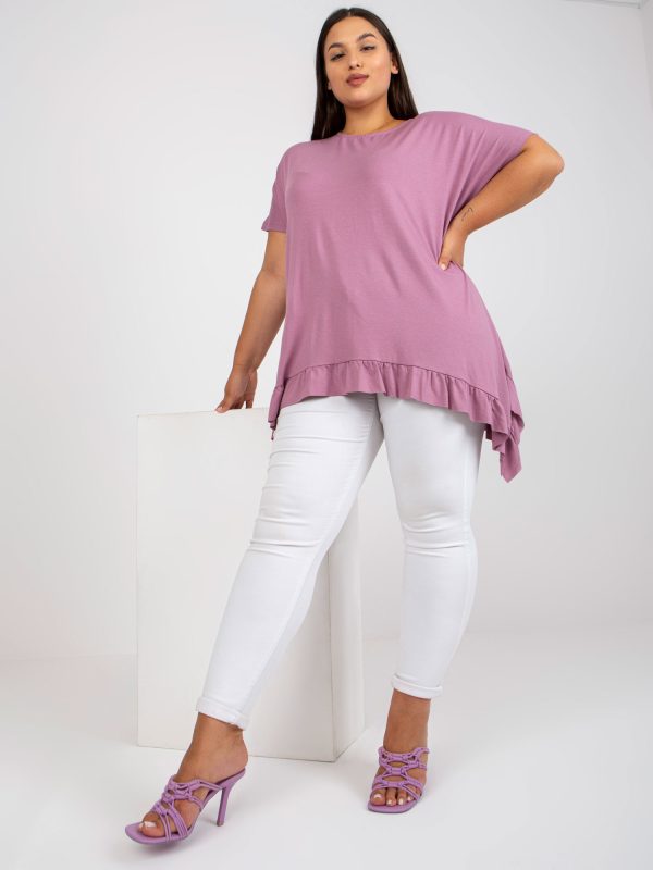 Hurtownia Brudnoróżowa luźna bluzka plus size z falbaną
