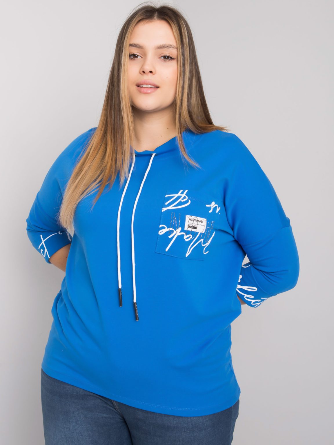 Hurtownia Ciemnoniebieska bluzka plus size z printem Susan