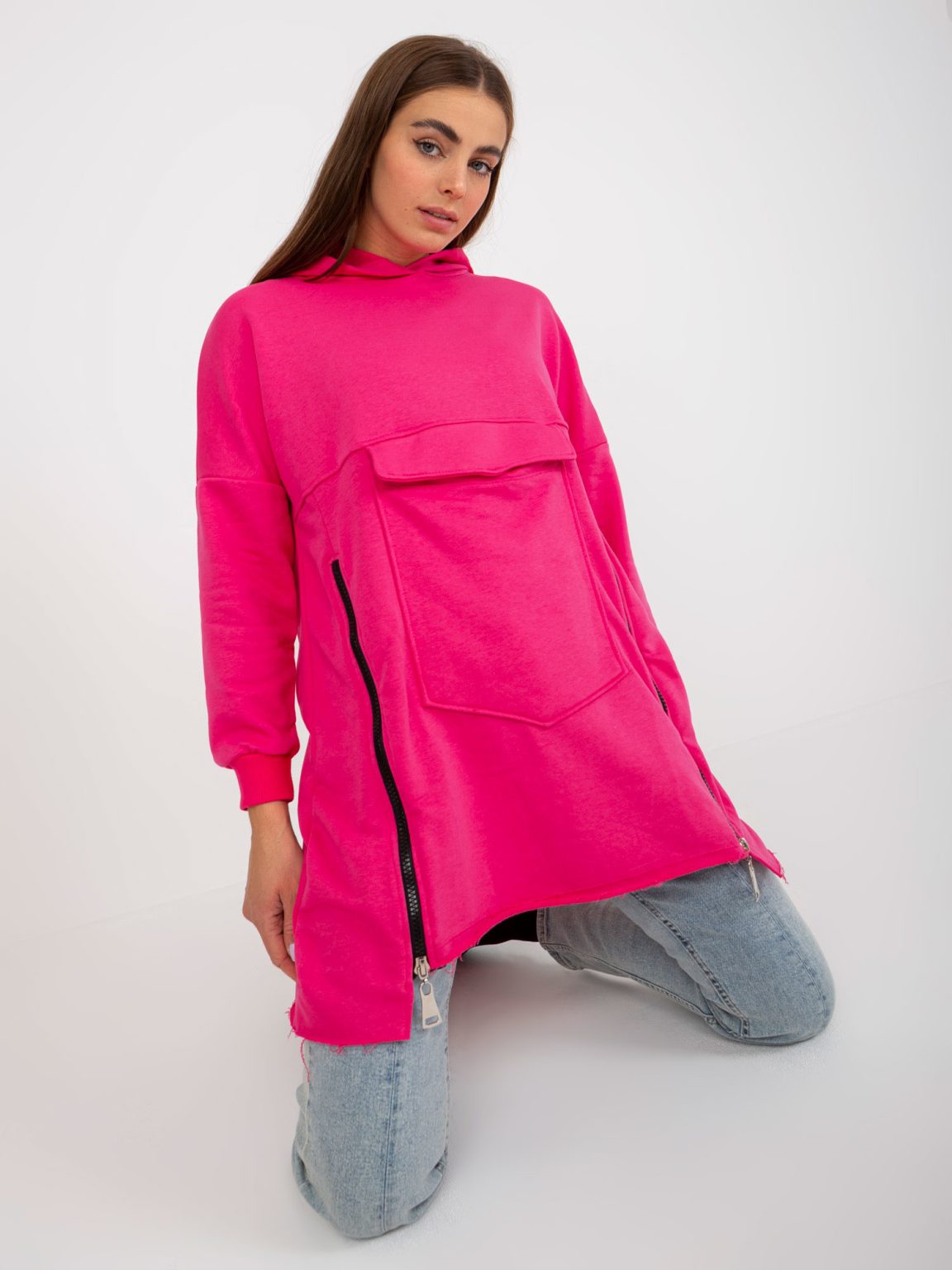 Hurtownia Fuksjowa długa bluza basic z bawełny