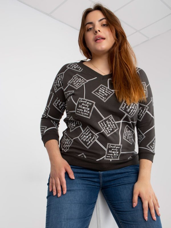 Hurtownia Khaki codzienna bluzka plus size z aplikacją