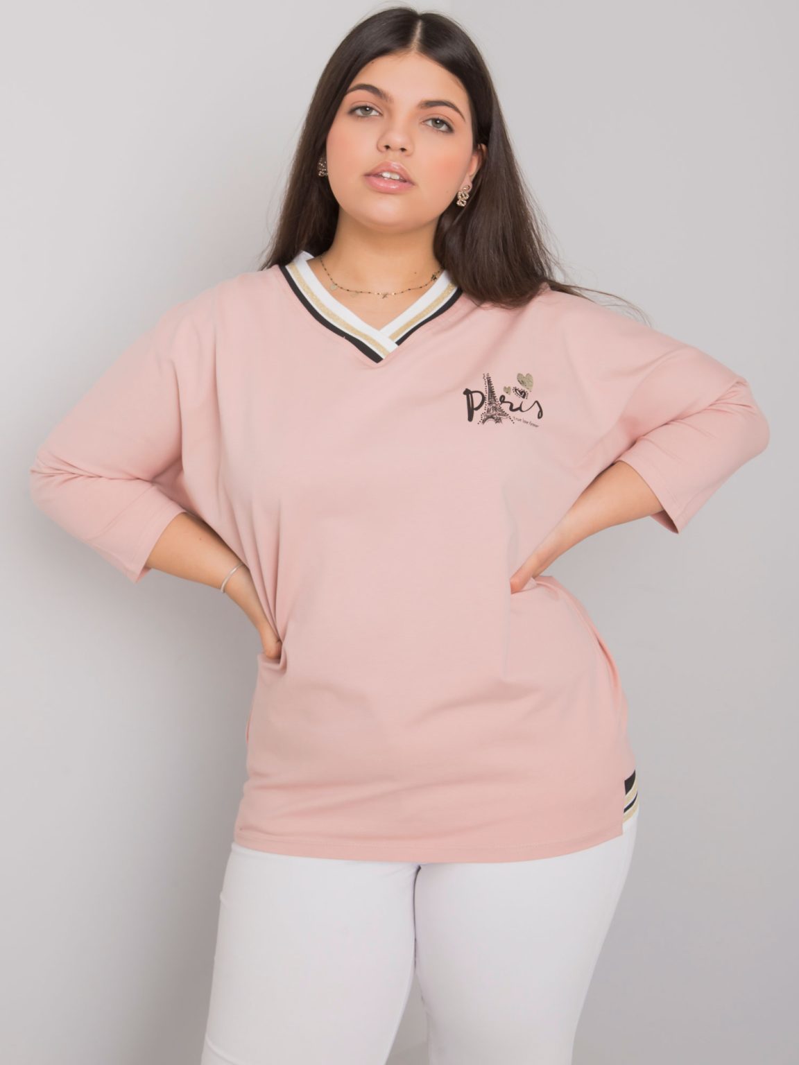 Hurtownia Brudnoróżowa bawełniana bluzka plus size Alida