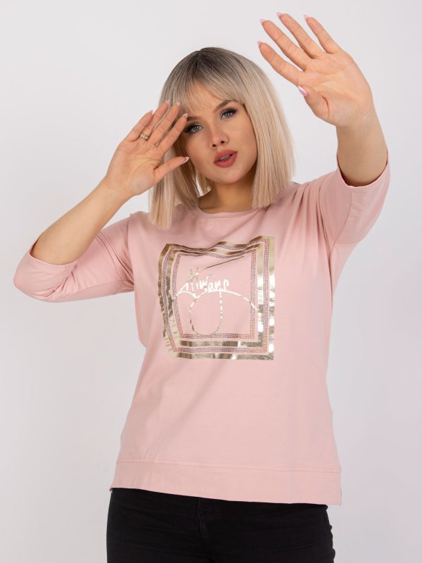 Hurtownia Brudnoróżowa bluzka plus size z nadrukiem Angelica