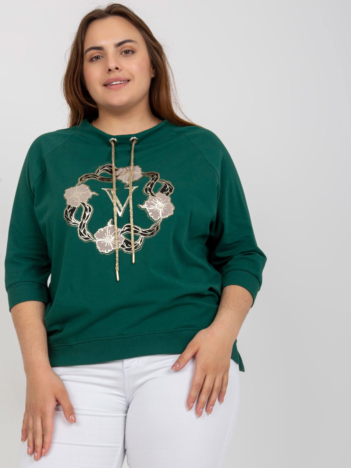 Hurtownia Ciemnozielona codzienna bluzka plus size z bawełny
