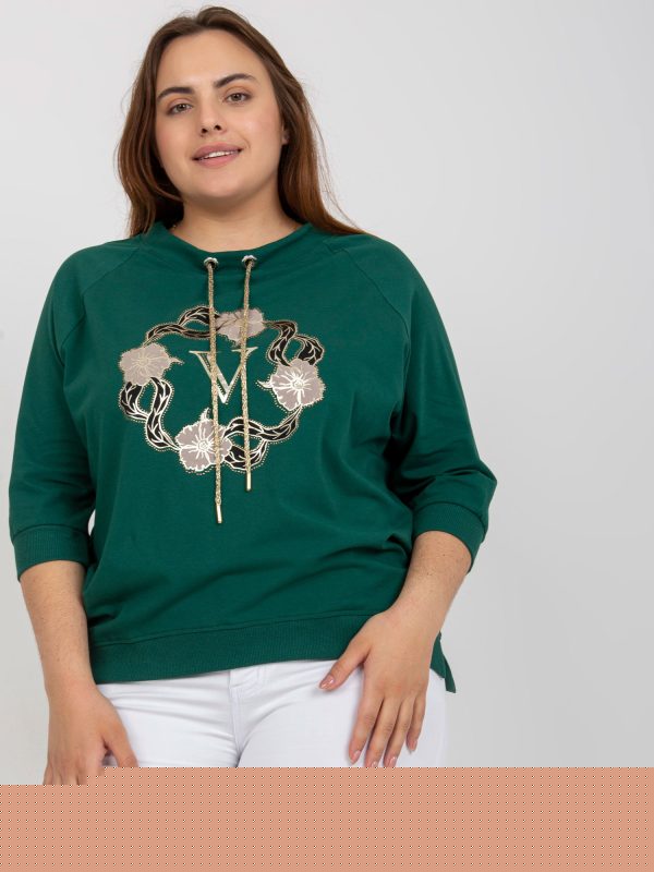 Hurtownia Ciemnozielona codzienna bluzka plus size z bawełny
