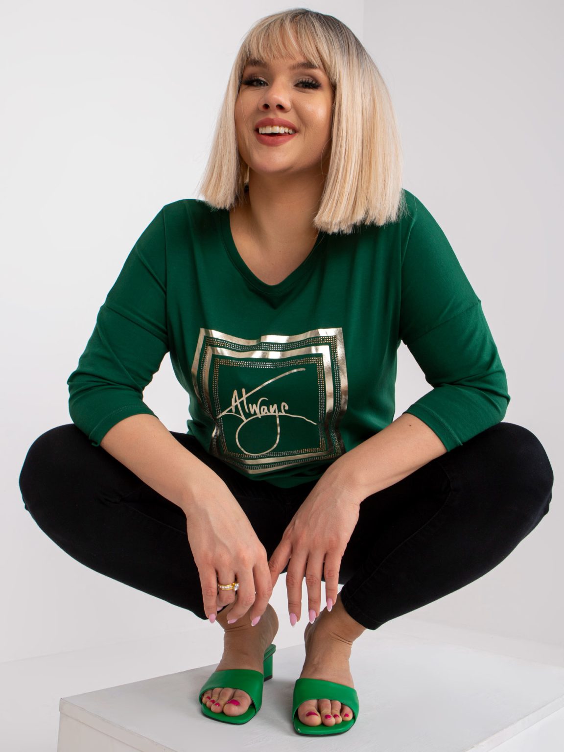 Hurtownia Ciemnozielona luźna bluzka plus size z bawełny Angelica