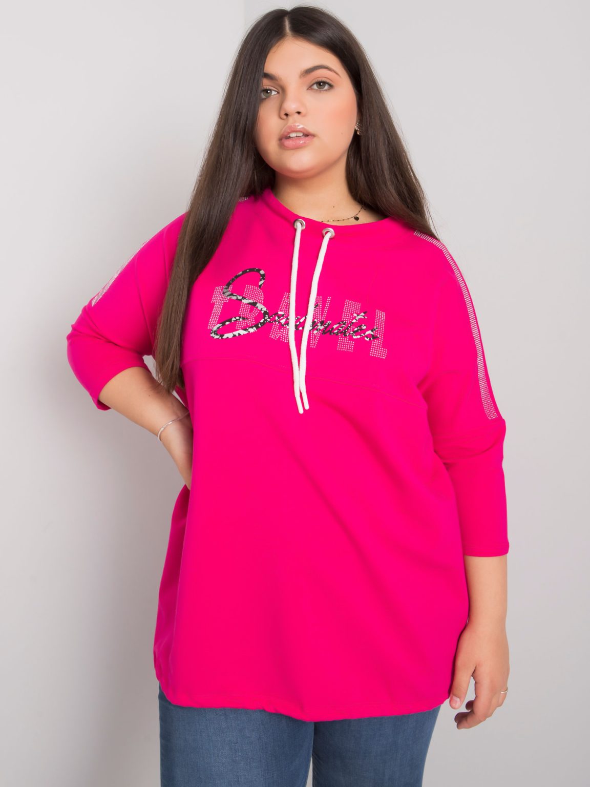 Hurtownia Fuksjowa bluzka plus size z dżetami Ornella