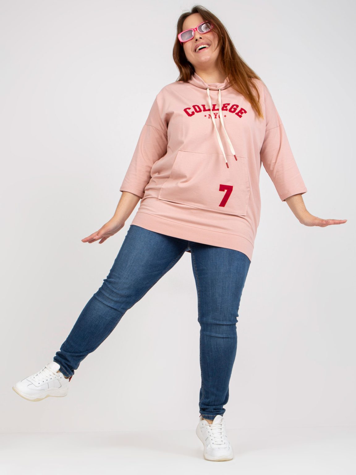Hurtownia Brudnoróżowa długa bluzka plus size z bawełny