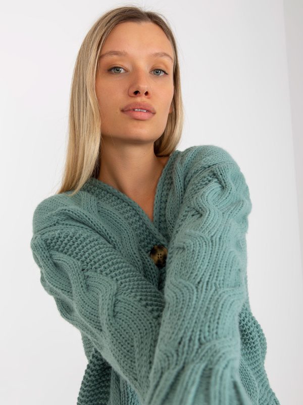 Hurtownia Miętowy sweter rozpinany z dużymi guzikami Louissine RUE PARIS