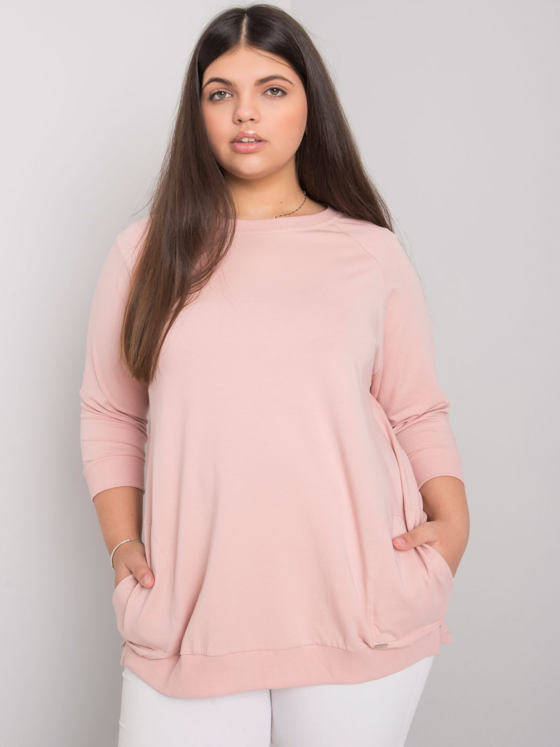 Hurtownia Brudnoróżowa bluzka plus size z bawełny Emma