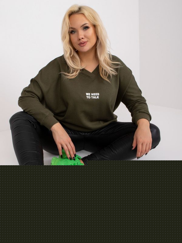 Hurtownia Khaki dresowa tunika plus size z napisem Raella