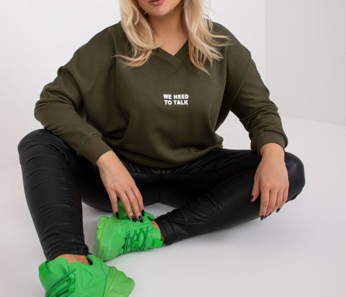 Hurtownia Khaki dresowa tunika plus size z napisem Raella