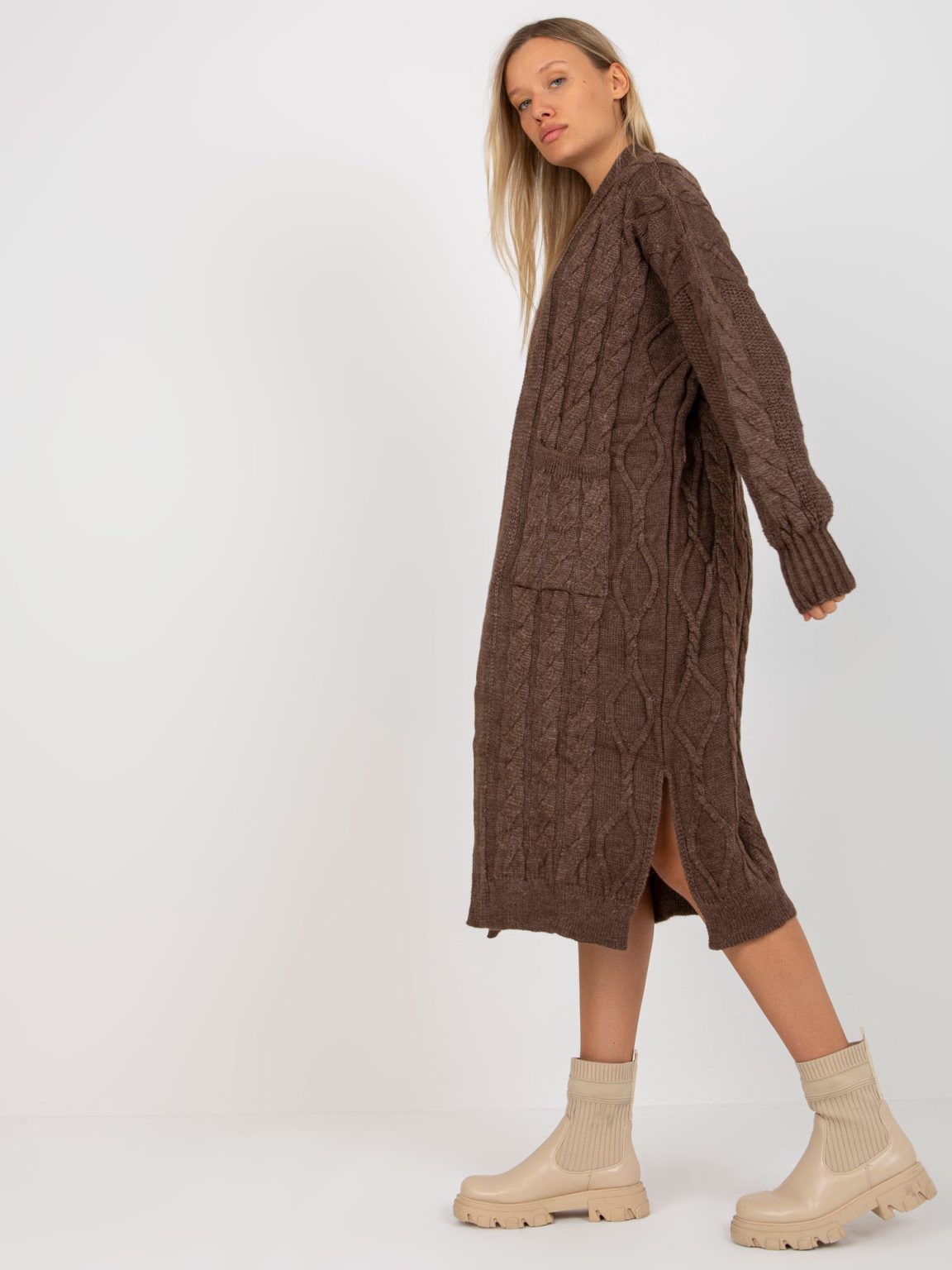 Hurtownia Brązowy maxi kardigan oversize RUE PARIS
