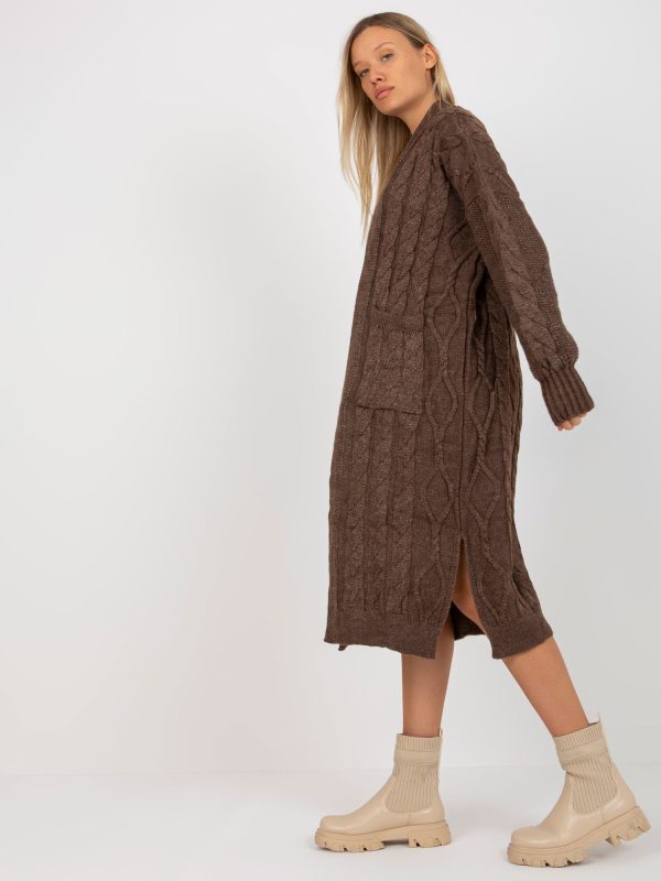 Hurtownia Brązowy maxi kardigan oversize RUE PARIS
