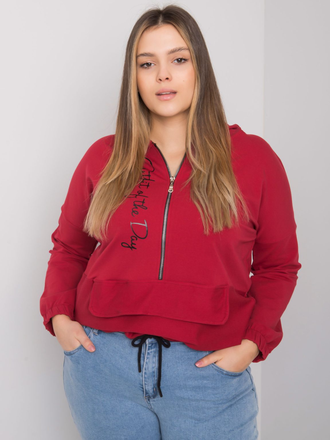 Hurtownia Bordowa rozpinana bluza plus size Kaylee