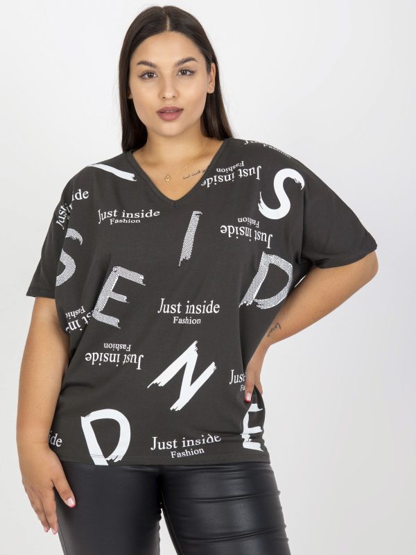 Hurtownia Khaki codzienna bluzka plus size z dekoltem w serek