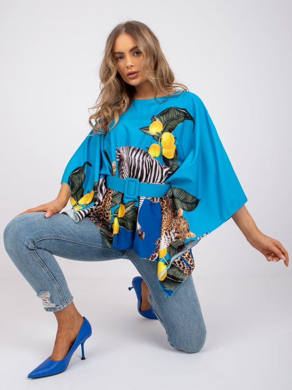 Hurtownia Niebieska bluzka one size z paskiem