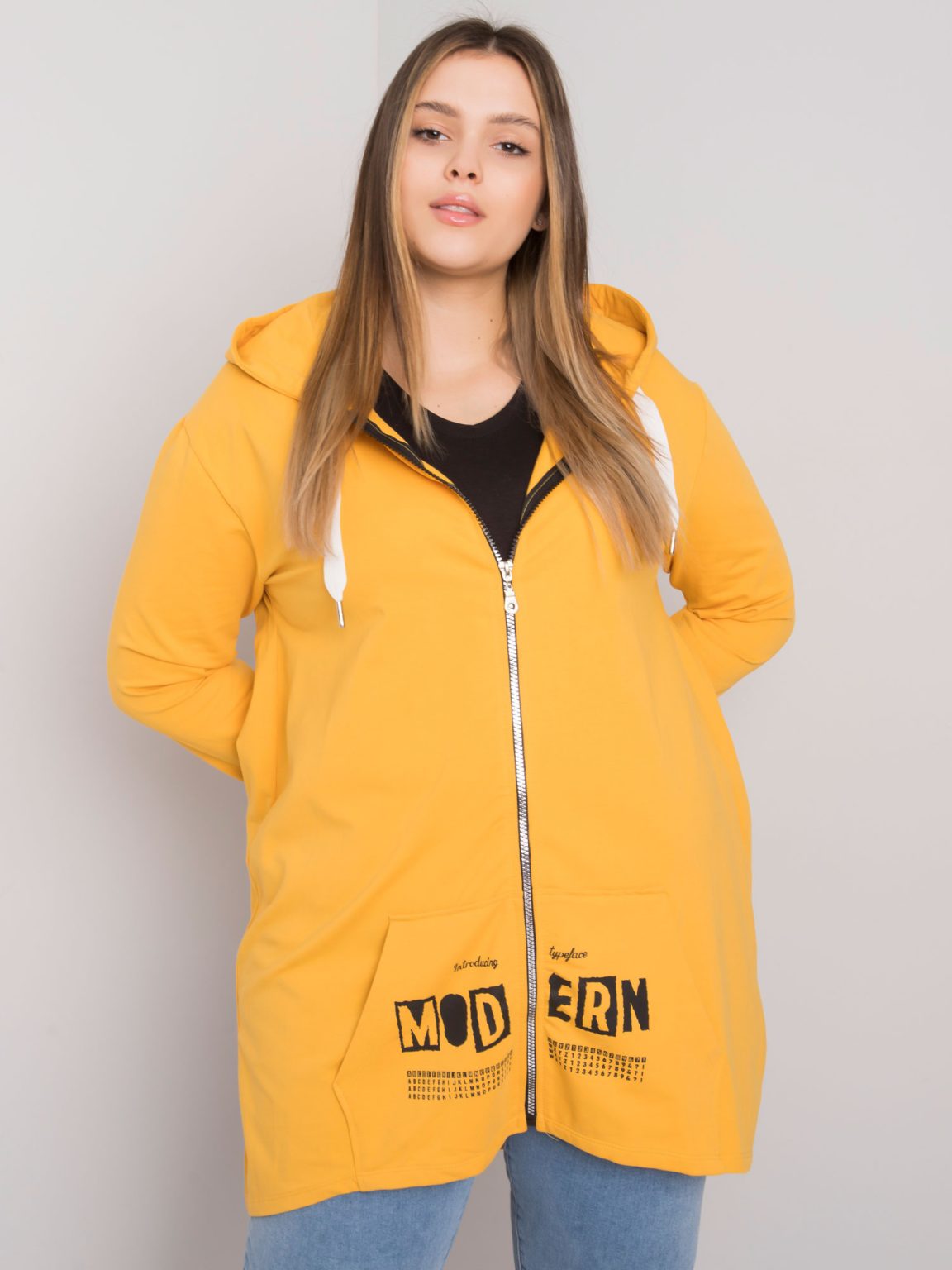 Hurtownia Żółta rozpinana bluza plus size Adelaide