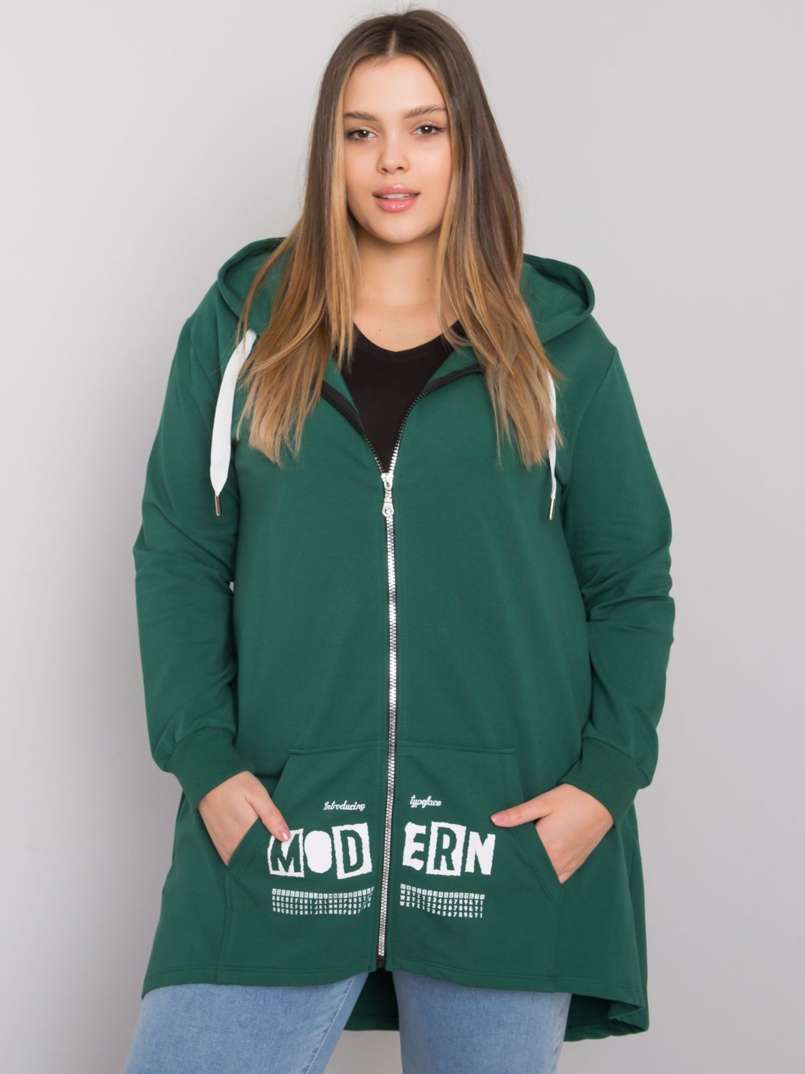 Hurtownia Ciemnozielona rozpinana bluza plus size Adelaide