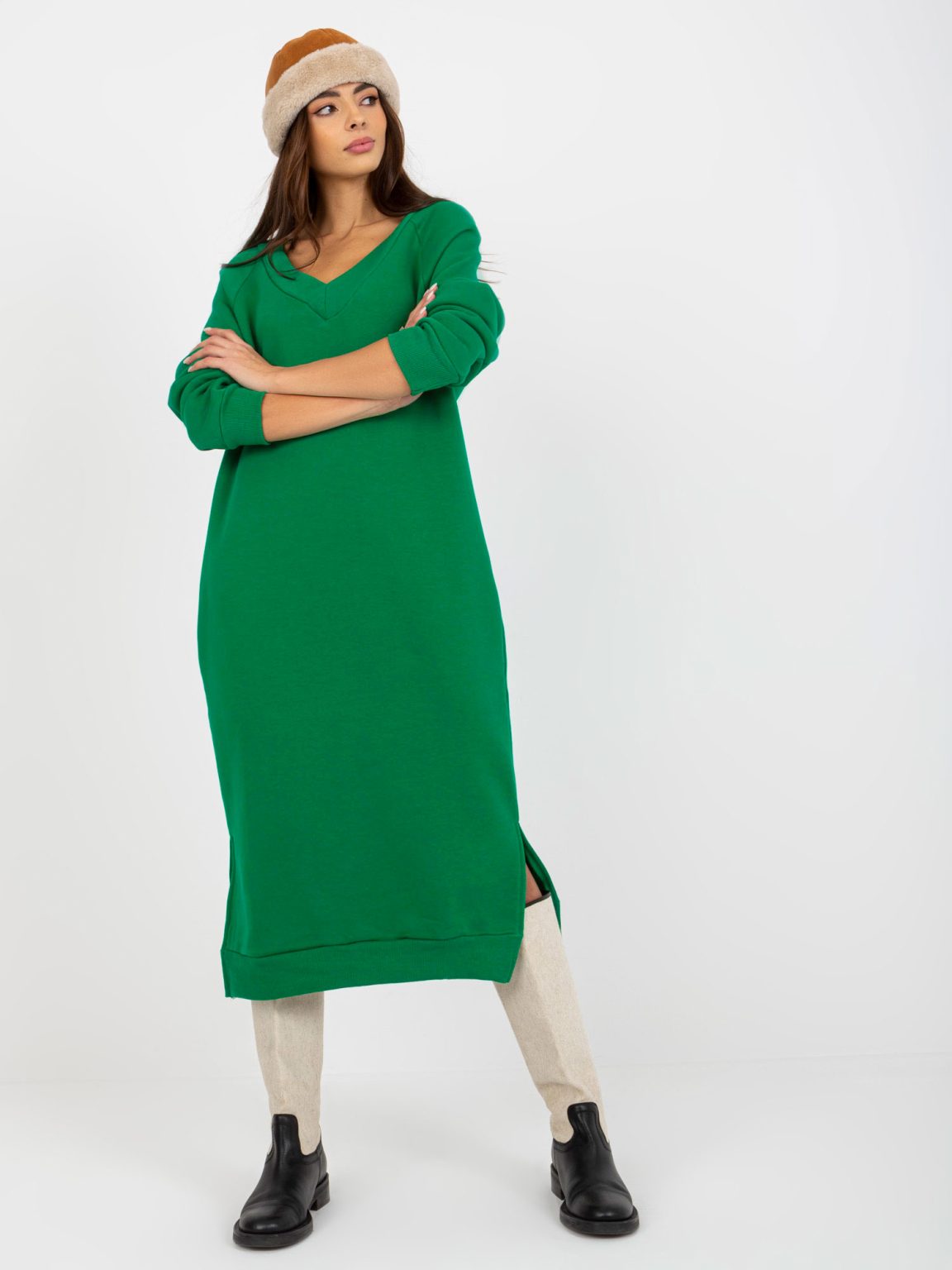 Hurtownia Zielona midi sukienka dresowa oversize