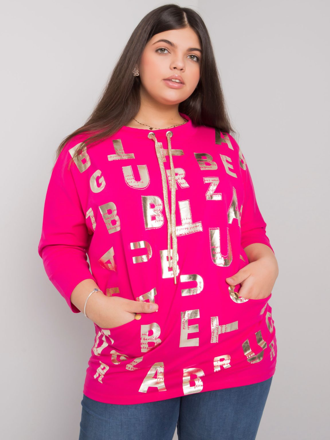 Hurtownia Fuksjowa bluzka plus size z nadrukiem Keziah