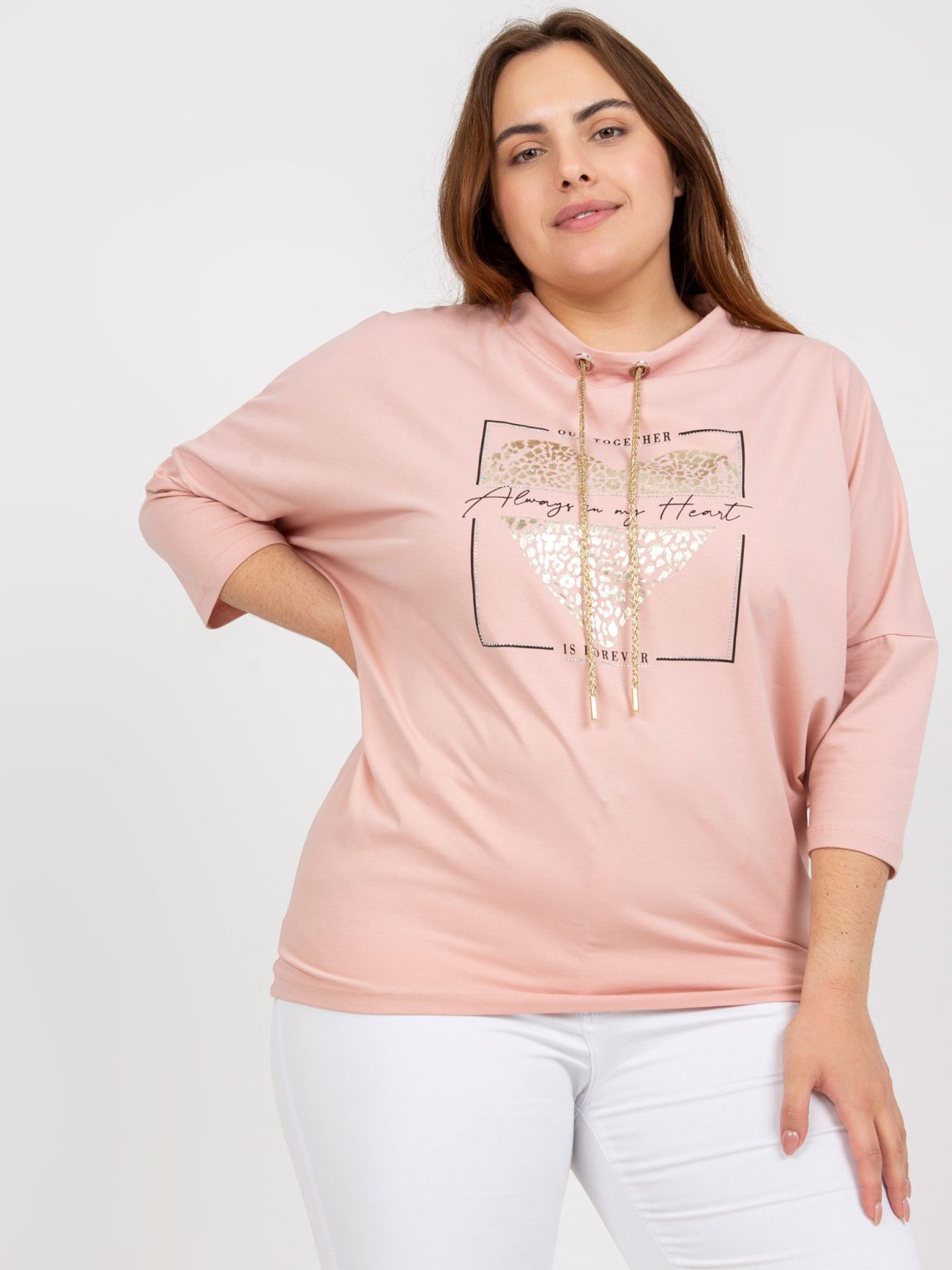 Hurtownia Brudnoróżowa codzienna bluzka plus size z bawełny