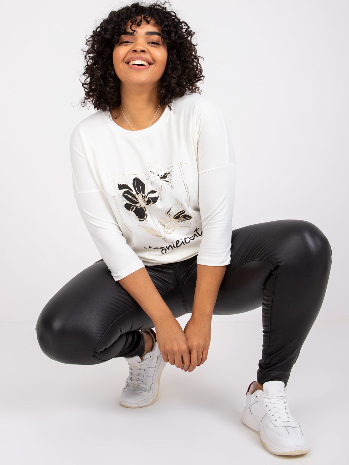 Hurtownia Ecru bluzka plus size z bawełny Angelica