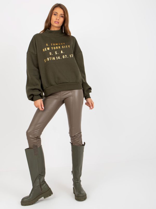 Hurtownia Khaki dresowa bluza z nadrukiem i golfem