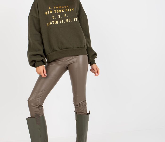 Hurtownia Khaki dresowa bluza z nadrukiem i golfem
