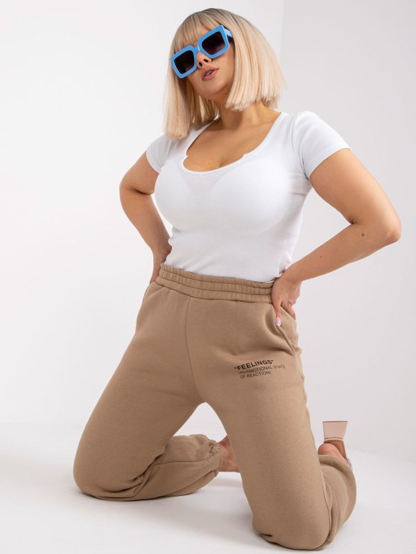 Hurtownia Ciemnobeżowe dresowe spodnie plus size bawełniane Banni