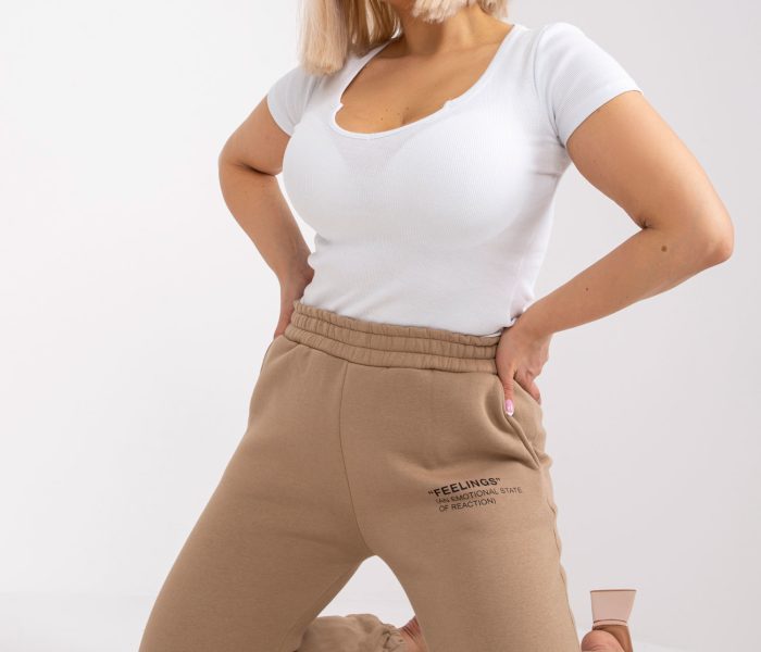 Hurtownia Ciemnobeżowe dresowe spodnie plus size bawełniane Banni