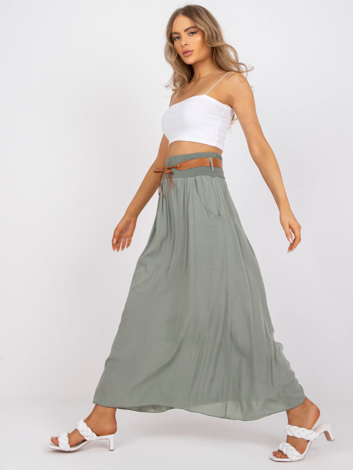 Hurtownia Khaki boho spódnica maxi z wiskozy OCH BELLA