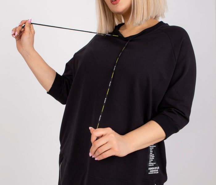 Hurtownia Czarna dresowa tunika plus size z bawełny Aurora