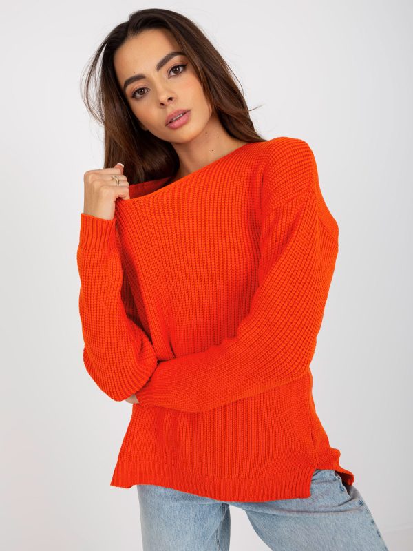 Hurtownia Pomarańczowy damski sweter oversize z dekoltem V