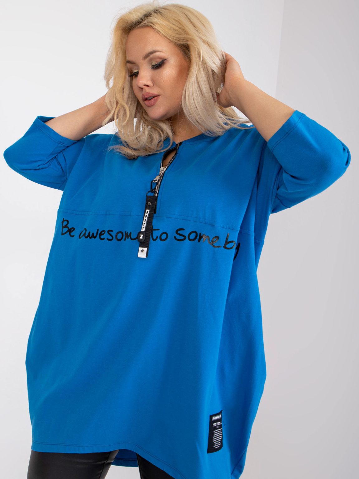 Hurtownia Ciemnoniebieska asymetryczna tunika plus size z bawełny