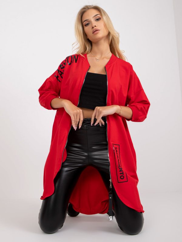 Hurtownia Czerwona dresowa bluza rozpinana o fasonie oversize