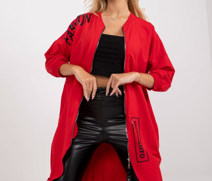Hurtownia Czerwona dresowa bluza rozpinana o fasonie oversize