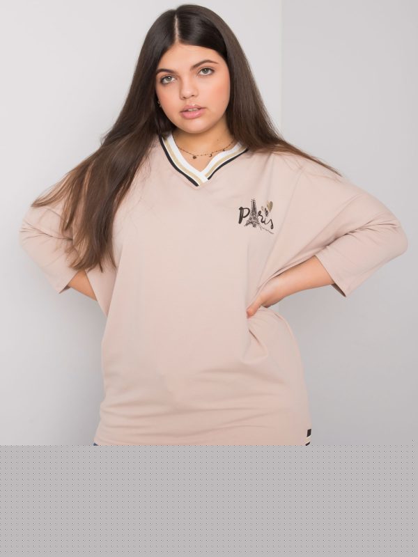 Hurtownia Beżowa bawełniana bluzka plus size Alida