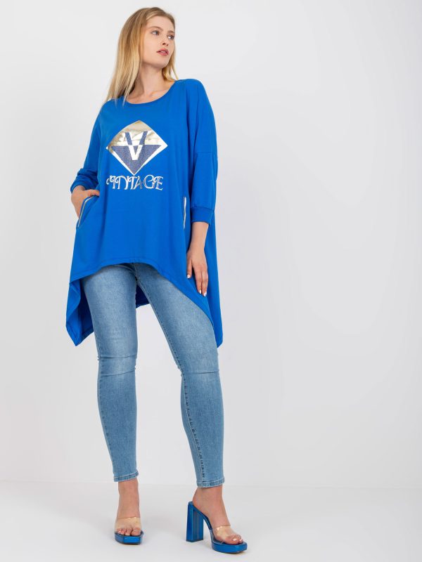 Hurtownia Ciemnoniebieska bawełniana bluzka plus size z kieszeniami