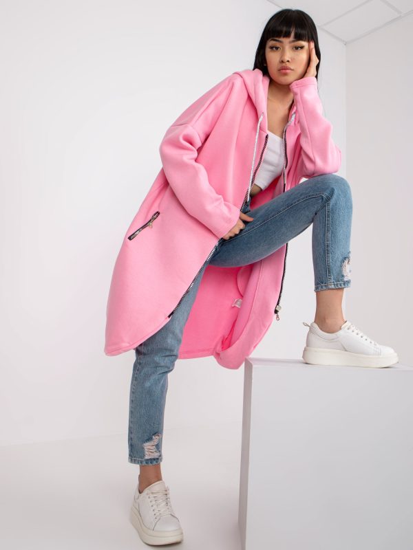 Hurtownia Jasnoróżowa dresowa bluza rozpinana basic z bawełny Tabby