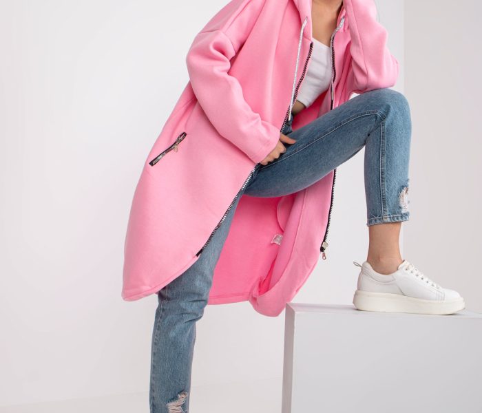 Hurtownia Jasnoróżowa dresowa bluza rozpinana basic z bawełny Tabby