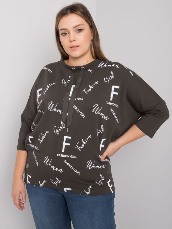Hurtownia Ciemna khaki bluzka plus size z printami Mary