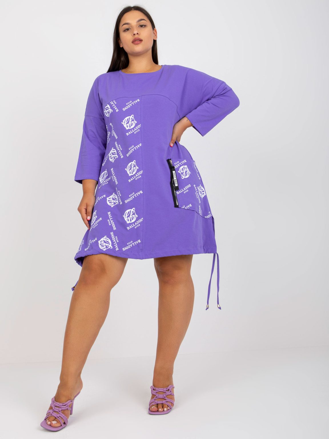 Hurtownia Fioletowa codzienna tunika plus size z napisami